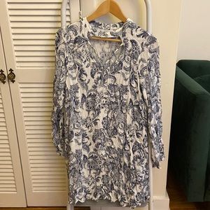 Navy blue and white vintage dress with long sleeves size: Small